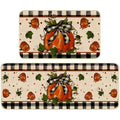 Fall Kitchen Mat Set of 2 - Plaid Pumpkin Non-Slip Rugs for Fall & Halloween Decor