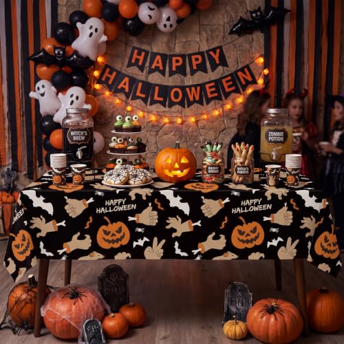 Halloween Pumpkin Tablecloth Set - 4 Pack 54x108 Inch Plastic Halloween Party Covers