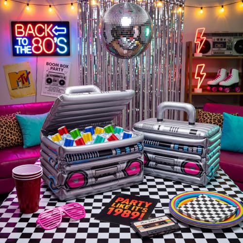 2 Pack Inflatable Retro Boombox Beverage Coolers for 80s & 90s Parties - Gray
