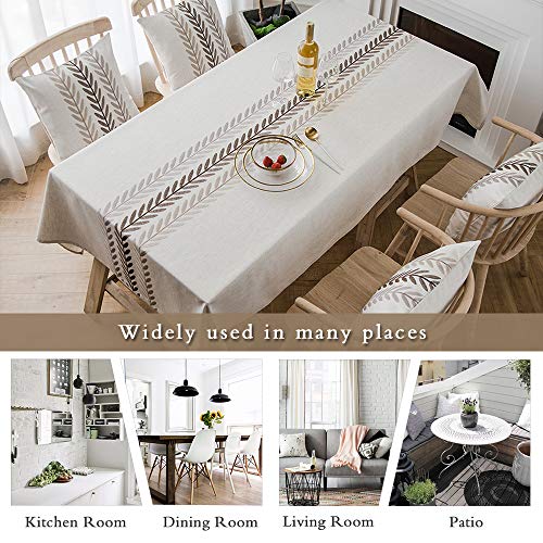 Linen Leaf Embroidery Heavy Duty Cotton Linen Tablecloth - Rectangular 86" x 52"