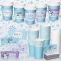 Winter Snowflake Coffee Cups Set with Lids and Sleeves - 50 Pack - Blue & Purple
