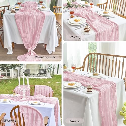 Pink Cheesecloth Table Runner 10FT 2-Piece Set for Wedding & Party Decor - Pink