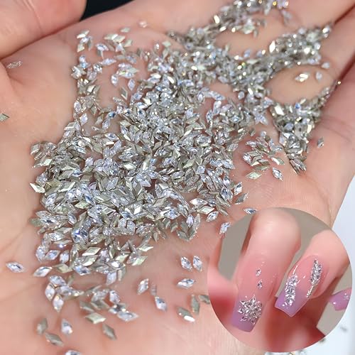 Mini Rhombic Nail Art Charms - Silver 300Pcs Shiny Zircon Flatback Nail Gems