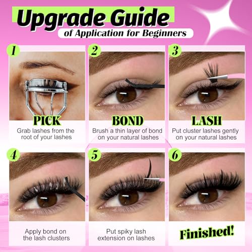 Yawamica Spiky Lash Extensions - 13-21mm D Curl Mixed Length Eyelash Clusters - Wispy Volume Faux Lashes - Variation: Spiky Lash-13-21mm