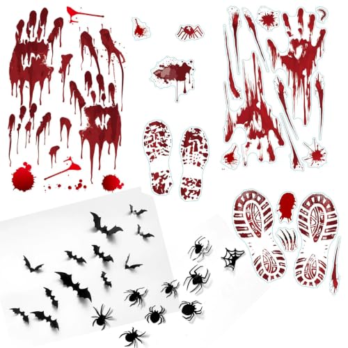 Halloween Window Stickers - Spooky Handprint Bat Spider Cling Set - Reusable Decor