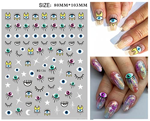 Evil Eye Nail Stickers - 8 Sheets Self-Adhesive 3D Witchy Nail Decals
