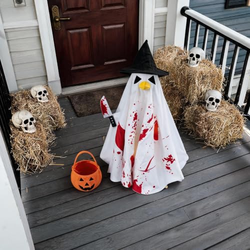 Halloween Porch Goose Costume Set with String Lights - Ghost Variation for 23 Inch Outdoor Decor
