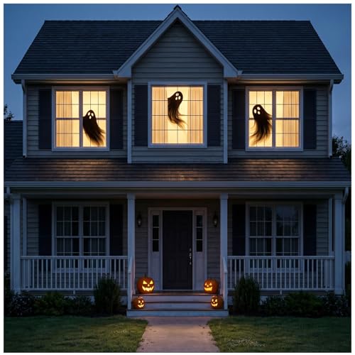 Halloween Ghost Fabric Window Decorations - 3 Pieces Large Static Cling Set for Haunted House & Party