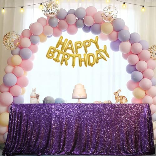 Eternal Beauty Purple Sequin Tablecloth 90x132 Inch for Wedding - Rectangular