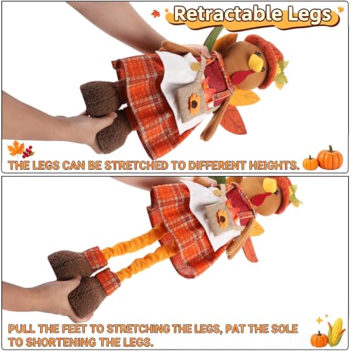 2 Pack Standing Thanksgiving Turkey Couple Figurines with Adjustable Legs - Fall Decor