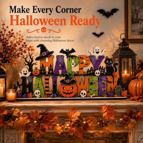 Halloween Wooden Table Sign - Farmhouse Home Decor, Multicolor, 11.8 Inch