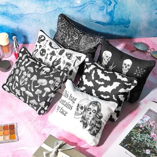 Gothic Makeup Bag Set - 6 Spooky Halloween Purse Gift for Women