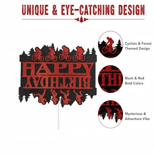 Black and Red Glitter Birthday Cake Topper for Themed Parties