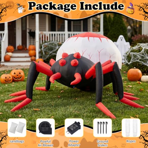 8FT Inflatable Halloween Spider Decoration with LED Lights, Weatherproof Yard Decor