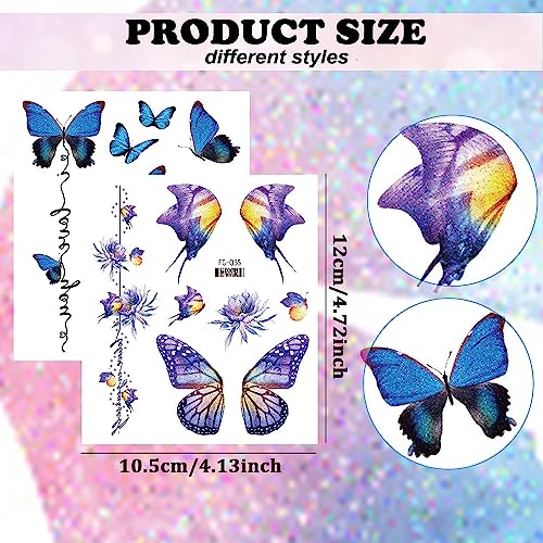 Butterfly Style Glitter Temporary Tattoos for Women and Girls – 12 Sheets, Face & Body Decor