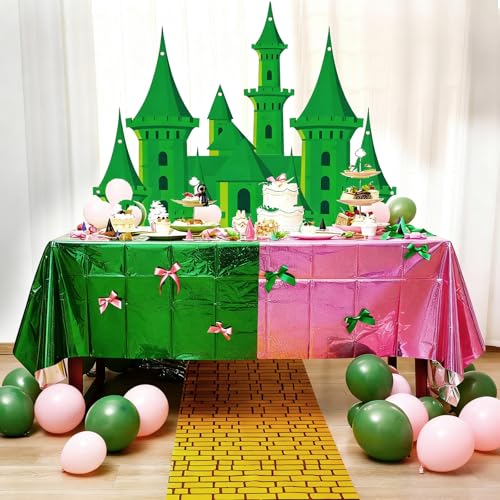 Halloween Witch Party Decor Set with Castle Backdrop and Accessories - Green and Pink