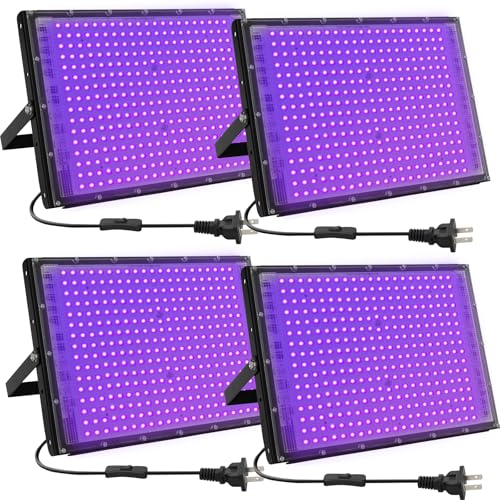300W Waterproof UV Black Light Floodlight for Glow Party Halloween Decor - 4 Pack