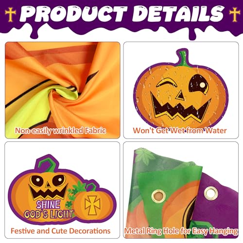 Halloween Religious Car Decorations Banner Kit with Pumpkin & Cross Backdrops