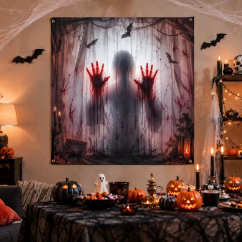 Halloween Window Door Cover Horror Curtain 5x5 ft - Spooky Holiday Decor