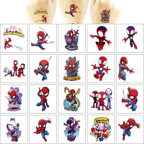 Spider-Man Temporary Tattoos Set - 20 Waterproof Kid-Friendly Stickers - SPDWS