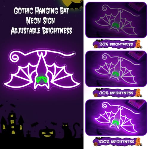 Halloween Bat Neon Sign Hanging Bat LED Neon Light - Gothic Window Decor - D-HangingBat