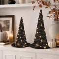 2Pcs Halloween Rattan Witch Hat Decor with String Lights - Indoor Outdoor Party Table Centerpieces