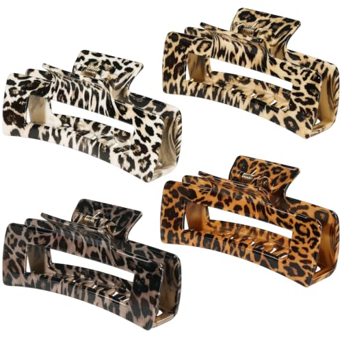 Leopard Print Hair Clips Set - 4 Pcs 4.1 Inch Claw Hair Accessories with Vintage & Modern Style