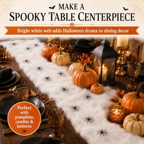 Halloween Spider Web Decor Set with 40 Black Spiders - Spooky Indoor Decoration