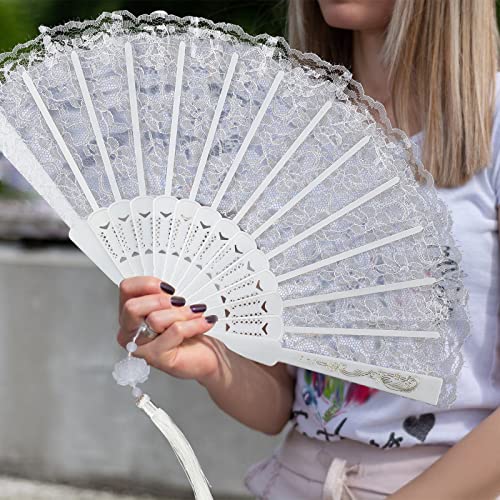 White Lace Foldable Hand Fan - Vintage Style for Weddings & Parties