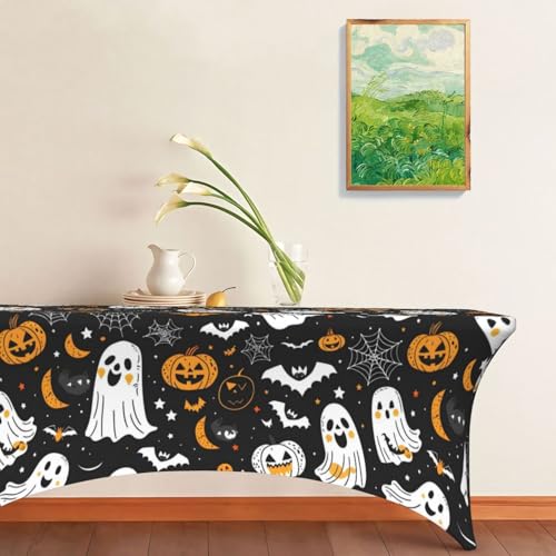 6FT Spandex Rectangular Tablecloth for Halloween Ghosts, Stretch Fitted Cover, 72 x 30 Inches