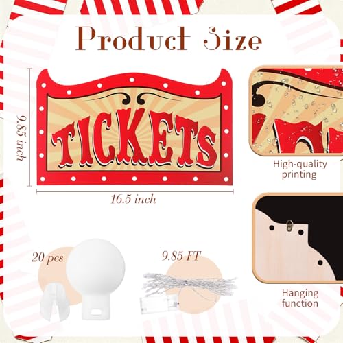 Halloween Carnival Ticket Light Up Sign - 16.5 Inch Wooden Decor with LED String - Variation of Ticket