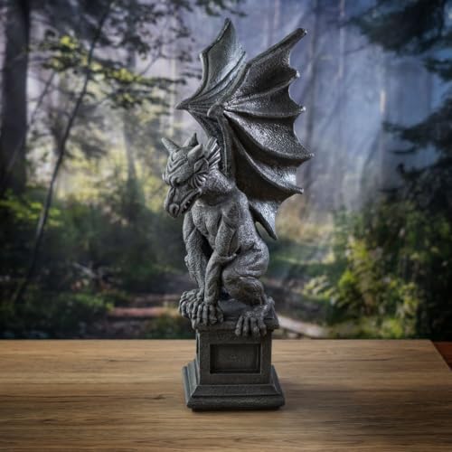 Gothic Gargoyle Statue - Medieval-Style Winged Creature Sculpture for Home & Garden Decor - 17.32 Inches