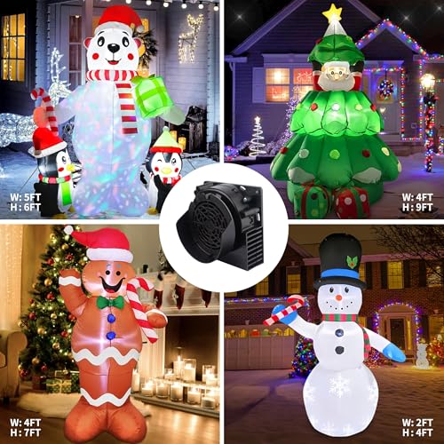 Inflatable Replacement Fan Blower with 4 LED Lights - Waterproof Holiday Yard Inflatable Decoration Fan - 1A-4 White Light