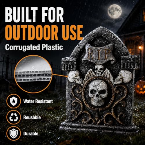 Outdoor Halloween Tombstone Decorations Set - 10 Large Graveyard Headstones for Yard and Lawn Display