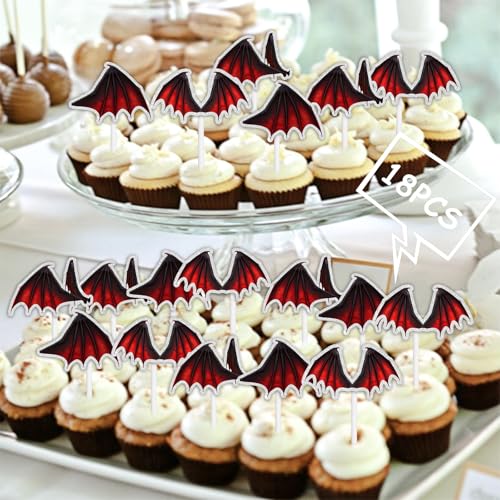 18pcs Red Glitter Dessert Cupcake Topper Picks for Birthday Party Decorations