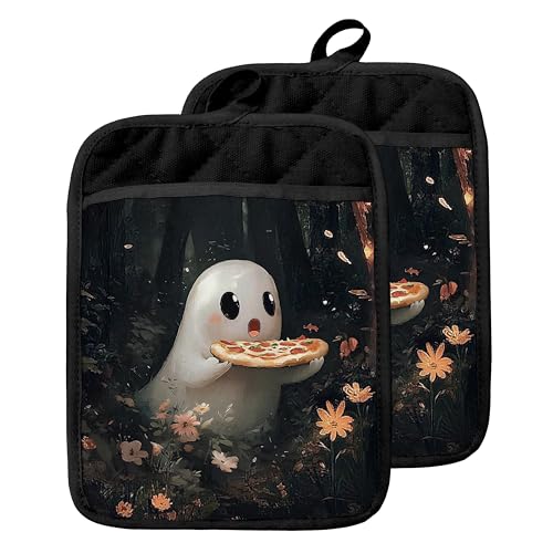 Funny Ghost Pot Holders with Pockets - Halloween Kitchen Oven Gloves