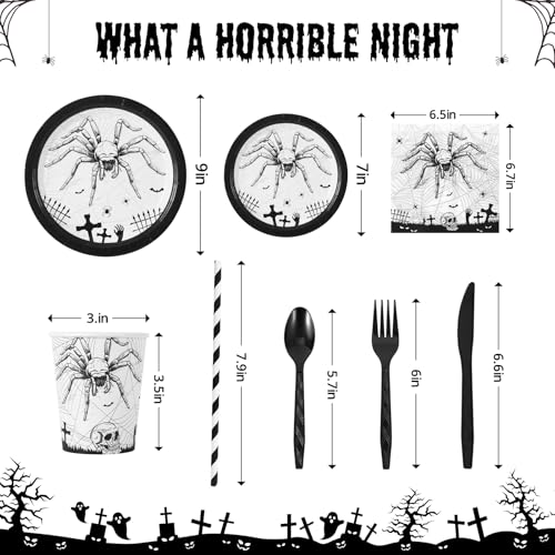 Halloween Spider Disposable Tableware Set for 25 Guests - Plates, Cups, Napkins
