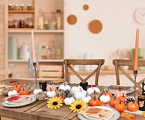 Artificial Fall Pumpkins and Maple Leaves Home Decor Set - Harvest Thanksgiving Autumn Decorations