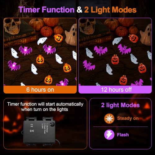 Halloween String Lights 20FT 30 LEDs Waterproof Pumpkin Ghost Bat 3D Decor