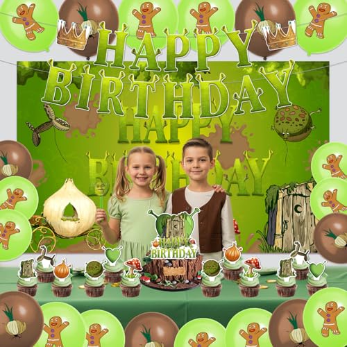 Green Monster Birthday Party Decorations Kit with Cake Toppers Banner Balloons Backdrop - 42 Pieces