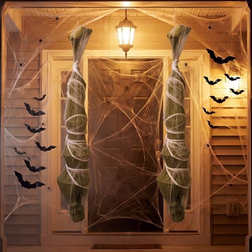 Halloween Hanging Corpse Decorations Set with Spiders and Bat Stickers - 72 Inch