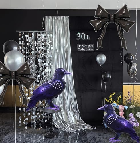 Gothic Halloween Crow and Bow Balloons Set - Dark Theme Party Decorations, 4pcs