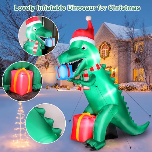 7ft Christmas Inflatable Dinosaur Yard Decoration with LED Lights