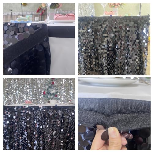Large Black Sequin Table Skirt for 9 Ft Rectangle or Round Tables - Elegant Party Decor