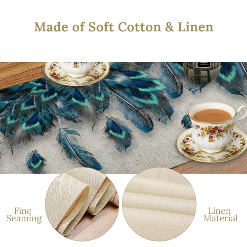 Peacock Feather Table Runner - Blue Green Vintage Turquoise 13x60in - Aztec-11
