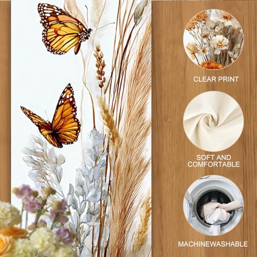 Autumn Floral & Butterfly Table Runner & Placemats Set - 87 / Set of 4 - Rustic Fall Linen Decor
