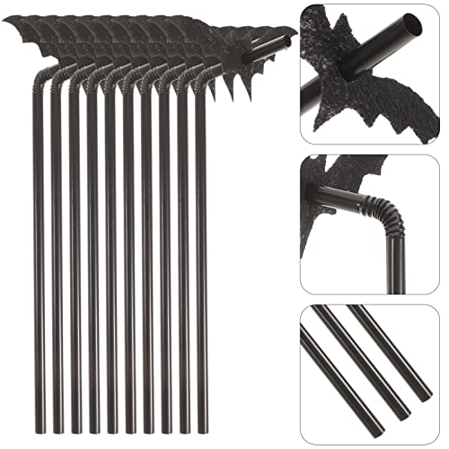 Halloween Bat Drink Straws Set - Reusable Plastic Party Accessories