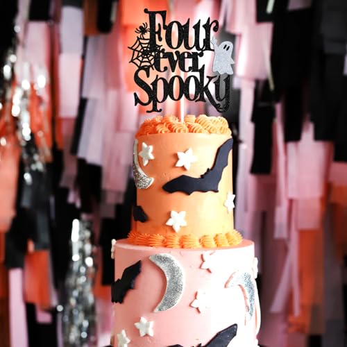 Halloween 4th Birthday Cake Topper Bat Ghost Spooky Party Decor - 5.9"