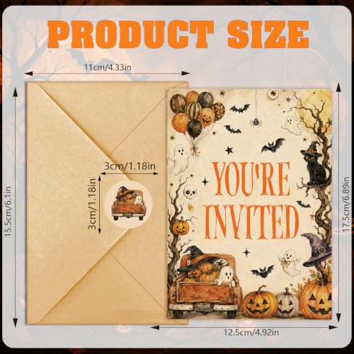 Halloween Party Invitations Kids - Truck Design, 25 Set with Envelopes & Stickers