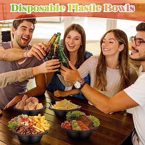Black Disposable Plastic Bowls, 160 pcs, 12oz for Halloween Parties & Food Serving - Variation: Black